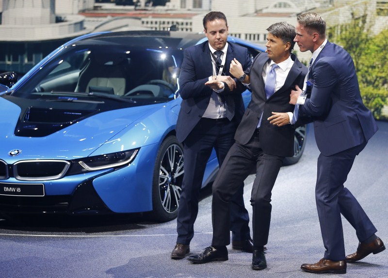 BMW CEO Harald Krueger collapses at a presentation during the media day at the Frankfurt Motor Show (IAA) in Frankfurt, Germany. Harald Krueger,Harald Krueger Faints on Stage,BMW CEO Harald Krueger,BMW CEO,BMW CEO Faints on Stage,BMW,BMW car,Frankfurt Motor Show