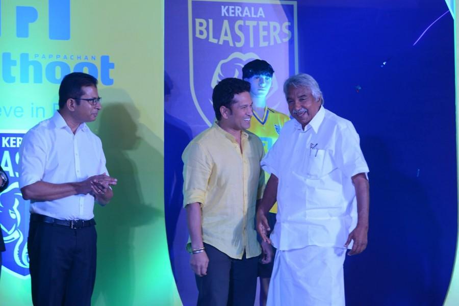 Cricket legend Sachin Tendulkar, the owner of Kerala Blasters (Indian Super League football team) unveiled his team members on Wednesday, 16 September. Kerala blasters,Kerala blasters team,Kerala blasters team unveiled,sachin tendulkar,sachin tendulkar kerala blasters