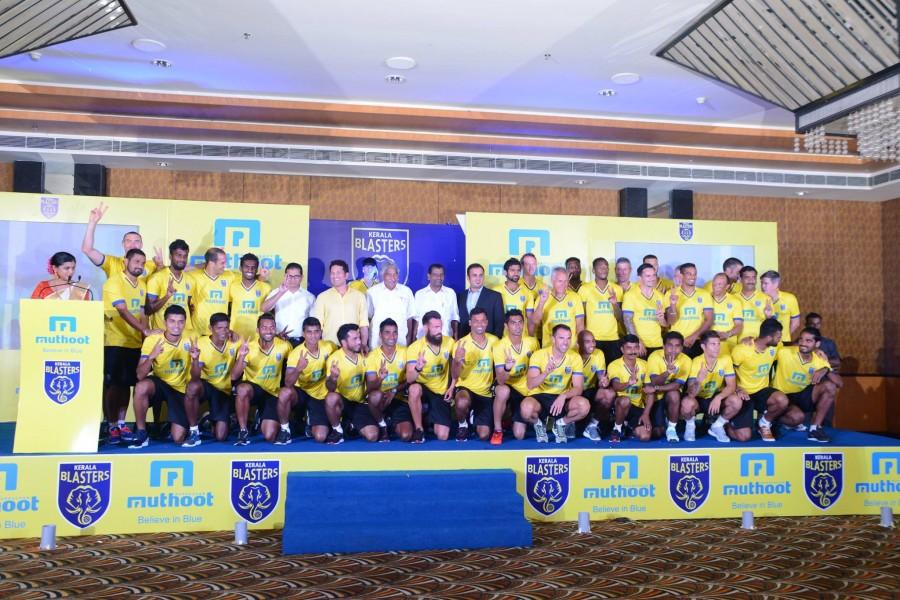 Cricket legend Sachin Tendulkar, the owner of Kerala Blasters (Indian Super League football team) unveiled his team members on Wednesday, 16 September. Kerala blasters,Kerala blasters team,Kerala blasters team unveiled,sachin tendulkar,sachin tendulkar kerala blasters