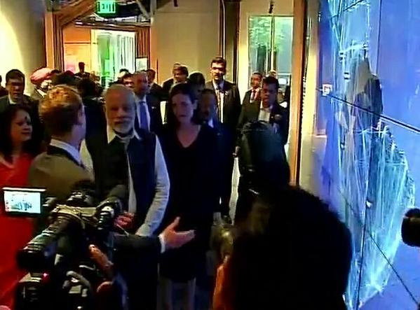 PM Modi arrives at Facebook HQ to address Townhall Q&A with Mark Zuckerberg in Menlo Park, California Narendra Modi,Prime Minister Narendra Modi at Facebook headquarters,Narendra Modi at Facebook headquarters,Facebook headquarters,Mark Zuckerberg