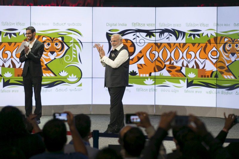 Indian Prime Minister Narendra Modi meets Google CEO Sundar Pichai at Google headquarters in Mountain View, California. Narendra Modi,modi,Indian Prime minister,PM Modi meets Google CEO Sundar Pichai,Google CEO Sundar Pichai,Sundar Pichai,Modi meets Sundar Pichai,Google headquarters,Silicon Valley tour,Silicon Valley