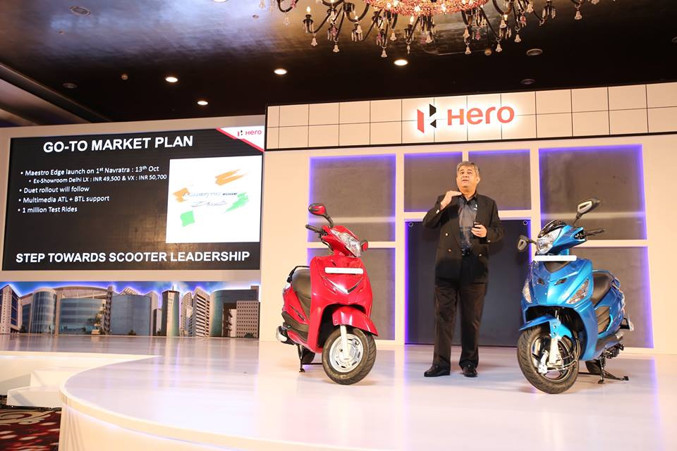Hero MotoCorp's new 110cc scooter Maestro Edge made its India debut on 29 September. Hero MotoCorp,Hero Maestro Edge,Hero Maestro Edge price,Hero Maestro Edge Specifications,Hero Maestro Edge features,Hero Duet 110cc scooter