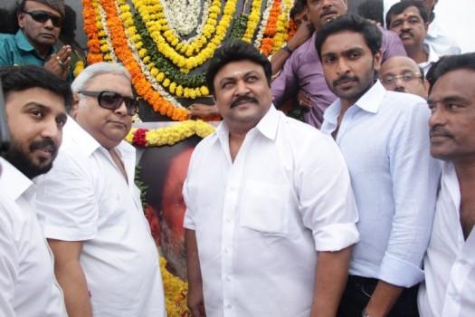South Indian actor Prabhu and Vikram Prabhu at Shivaji Statue.