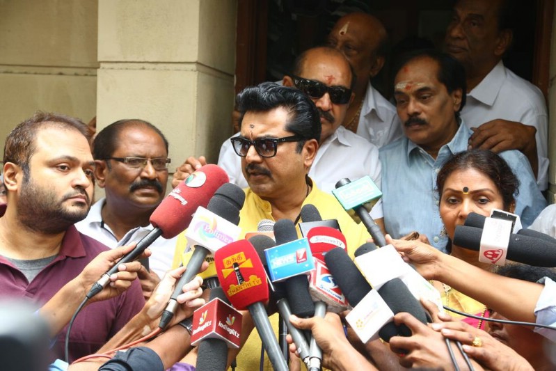 Sarathkumar the current president of South Indian Artistes Association (SIAA) along with his team members files nomination for Nadigar Sangam elections. Sarathkumar,Sarath kumar,Nadigar Sangam elections,Nadigar Sangam,SIAA,South Indian Artistes Association,radha ravi,Sarath Kumar files nomination for Nadigar Sangam elections,Sarath Kumar files nomination