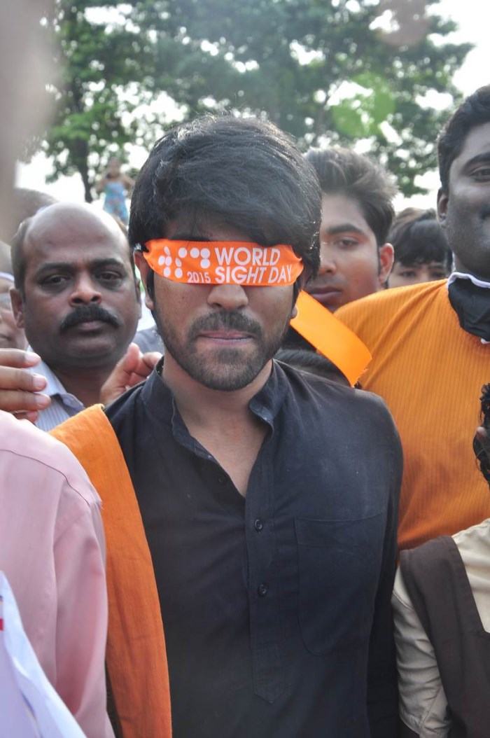 South Indian actor Ram Charan attends the Deonar World Sight Day Walk 2015 on Necklace road in Hyderabad on 4 October. Ram Charan,actor Ram Charan,World Sight Day Walk 2015,World Sight Day 2015,World Sight Day,Ram Charan at Deonar World Sight Day Walk 2015,Ram Charan walks at Deonar World Sight Day 2015,Mission to Give Vision