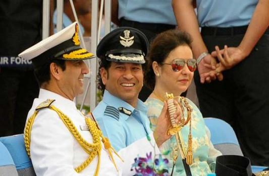 Former Indian cricket player Sachin Tendulkar attends celebrations of 83rd Indian Air Force anniversary in Delhi on 8 October.