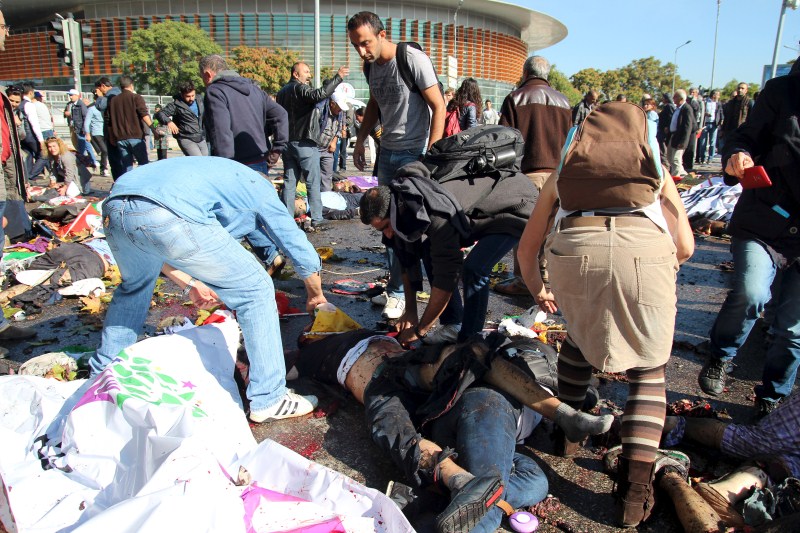 Two suspected suicide bombers hit a rally of pro-Kurdish and leftist activists in Ankara. Turkish blast,Deadly Blasts hit Turkish,Ankara explosions,Ankara blast,Turkish Capital Ankara,Deadly blasts in Turkey,pro-Kurdish and leftist activists,suicide bombers