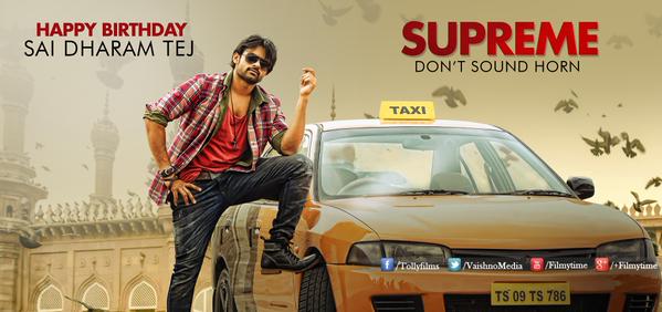 Sai Dharam Tej's new film 'Supreme' first look released on 15 October. Supreme is an upcoming Telugu movie directed by Anil Ravipudi of Pataas fame. Sai Dharam seems to play a rough taxi driver while Raashi Khanna plays a tough cop in the movie. Sai Dharam Tej,Supreme first look poster,Supreme first look,Supreme poster,Sai Dharam,Raashi Khanna,telugu movie Supreme,Supreme movie stills,Supreme movie pics,Supreme movie images,Supreme movie photos,Supreme movie pictures