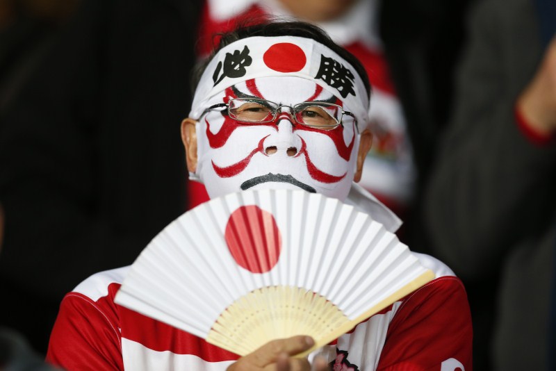 Fans posses during the IRB Rugby World Cup 2015 in Kingsholm. Rugby World Cup,Rugby World Cup 2015,IRB Rugby World Cup 2015,IRB Rugby World Cup,Fans posses,face paint
