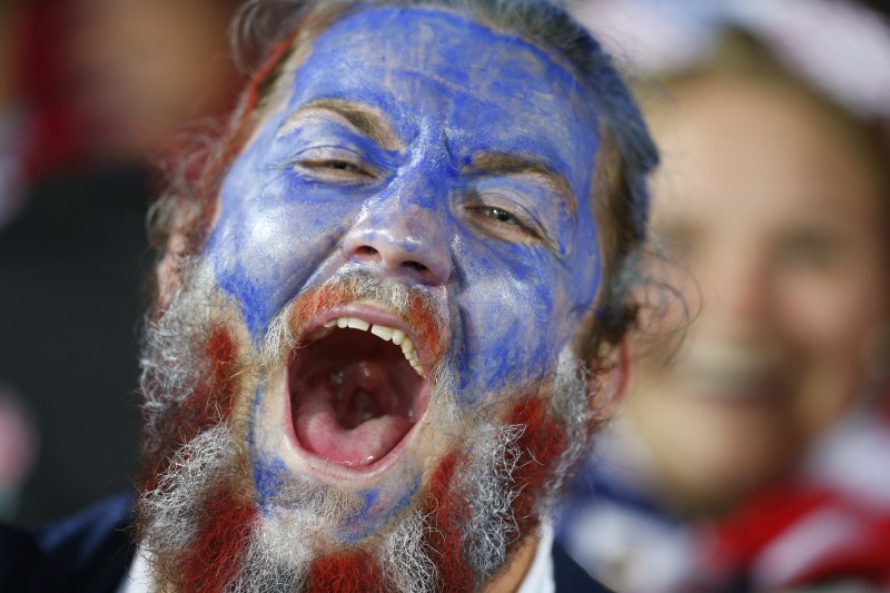 Fans posses during the IRB Rugby World Cup 2015 in Kingsholm. Rugby World Cup,Rugby World Cup 2015,IRB Rugby World Cup 2015,IRB Rugby World Cup,Fans posses,face paint