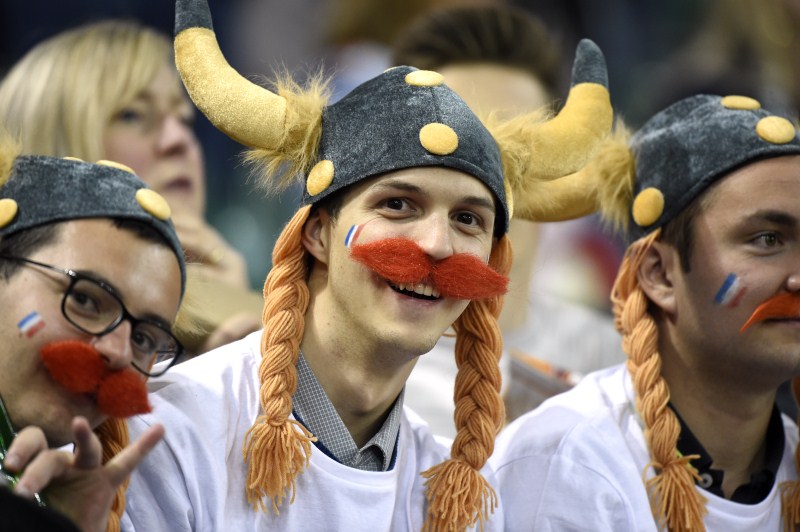 Fans posses during the IRB Rugby World Cup 2015 in Kingsholm. Rugby World Cup,Rugby World Cup 2015,IRB Rugby World Cup 2015,IRB Rugby World Cup,Fans posses,face paint