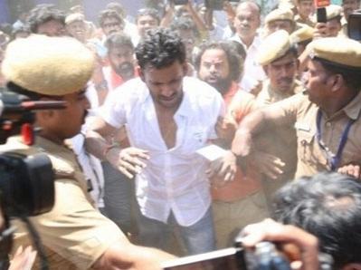 Acctor Vishal allegedly attacked inside police booth during Nadigar Sangam Election.
