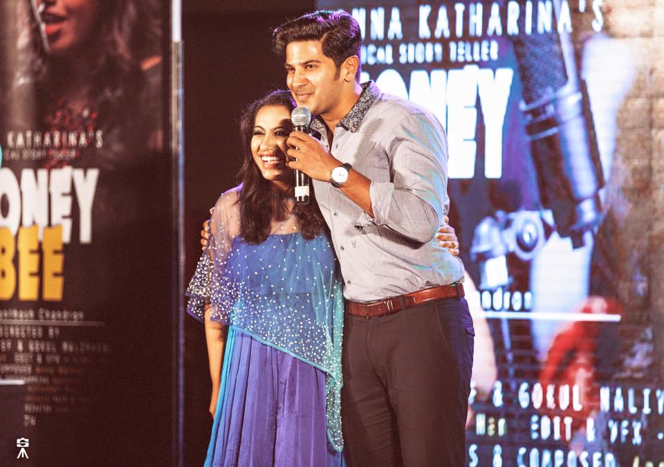 Dulquer Salmaan attended Anna Katharina Valayil Chandy's 'Honey Bee' music launch. Dulquer Salmaan,Dulquer Salmaan new photos,who is Anna Katharina,Anna Katharina,Honey Bee Music Launch,Honey Bee music,anna's Honey Bee music