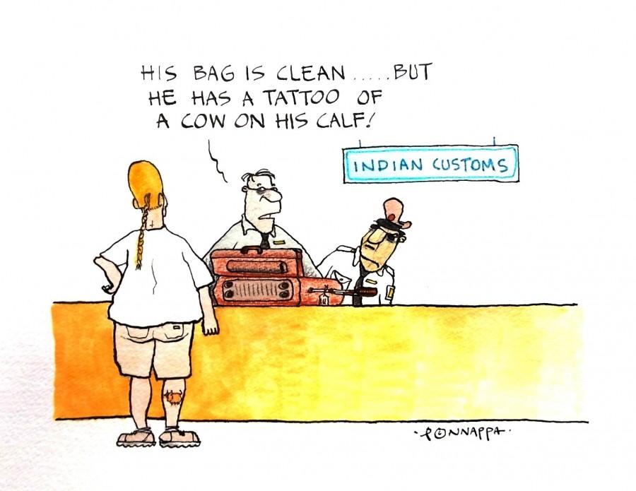 IBTimes Cartoon Cow,Goddess Tattoo,Beef ban,man with goddess tattoo,shin,leg