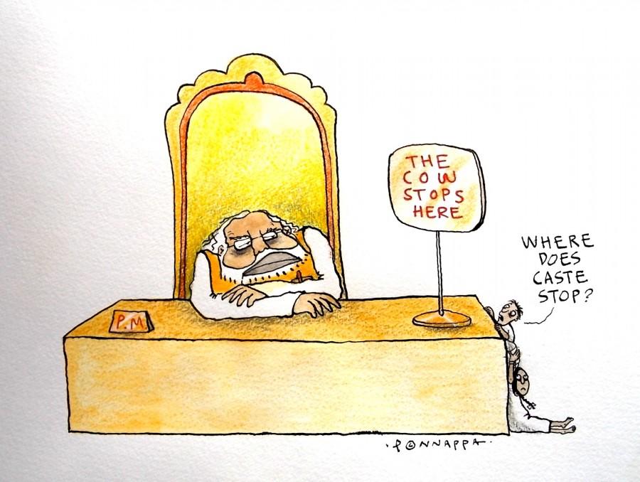 IBTimes Cartoon Dalit killing,beef ban,cartoon against beef ban,cartoon against dalit killing,beef ban in india,Ponnappa cartoons,dalit killing caricature,beef ban caricature