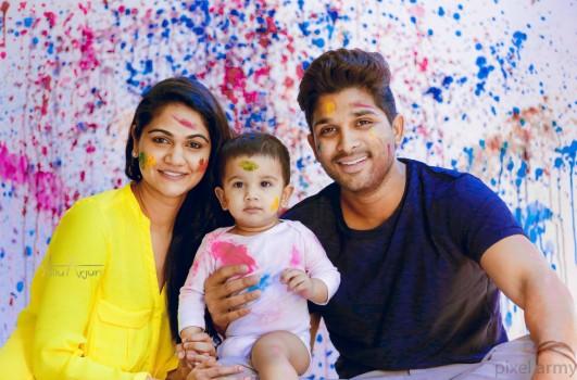 Telugu superstar Allu Arjun is seen with his wife Sneha Reddy and their son Allu Ayaan.