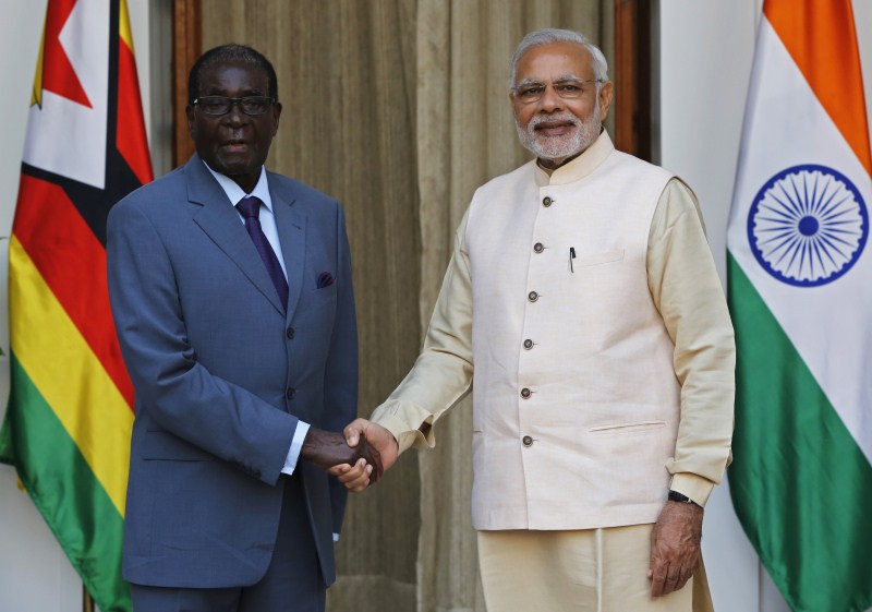 Indian Prime Minister Narendra Modi met Nigeria's President Muhammadu Buhari, Benin's President Boni Yayi, Swaziland's King Mswati III, Ghana's President John Dramani Mahama and Zimbabwe's President Robert Mugabe. Narendra Modi,Prime Minister Narendra Modi,Modi,Muhammadu Buhari,Boni Yayi,Mswati III,John Dramani Mahama,Robert Mugabe,Hyderabad House