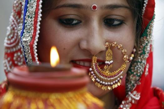 Karva Chauth is a one-day festival celebrated in North India, Hindu women fast for the long life of their husbands. The fast begins before sunrise and ends after they worship the moon in the evening.