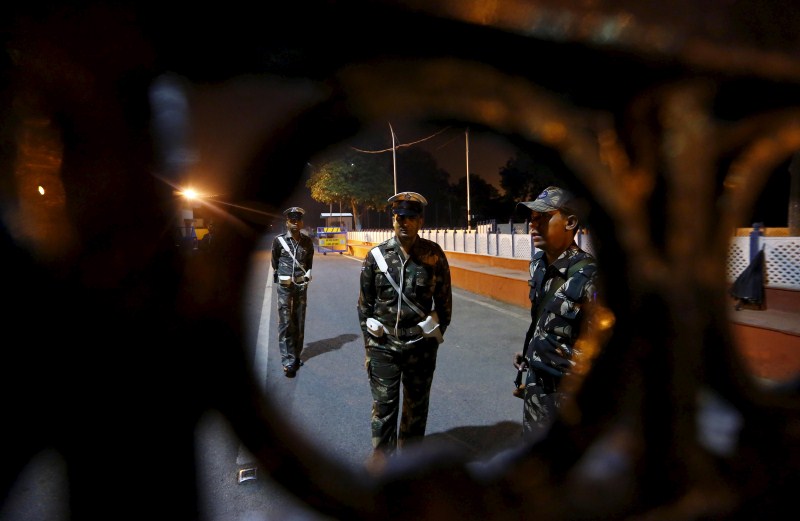 Indian security personnel stand guard at the gate of the airport before the believed arrival of India's most-wanted man, Rajendra Nikalje, widely known as Chhota Rajan, in New Delhi Chhota Rajan,Chhota Rajan back in India,Chhota Rajan returns,Rajendra Nikalje