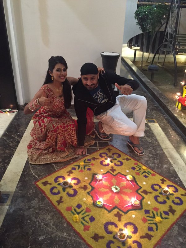 Indian Cricket player Harbhajan Singh and actress Geeta Basra celebrate their first Diwali. The actress shared the photos of the celebration on his official Twitter page. Harbhajan Singh and Geeta Basra celebrating Diwali,Harbhajan Singh and Geeta Basra,Harbhajan Singh celebrating Diwali,Geeta Basra celebrating Diwali,Harbhajan Singh,Geeta Basra