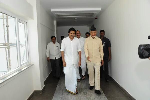Jana Sena Party President Pawan Kalyan meets Andhra Pradesh Chief Minister Chandrababu Naidu on 12 November. Pawan Kalyan meets Chandrababu Naidu,Pawan Kalyan with Chandrababu Naidu,Pawan Kalyan and Chandrababu Naidu,Pawan Kalyan,Chandrababu Naidu,Jana Sena Party President Pawan Kalyan,Andhra Pradesh Chief Minister N Chandrababu Naidu