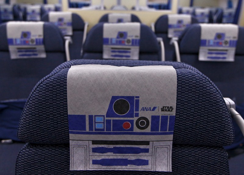 The Star Wars themed All Nippon Airways ANA R2D2 Boeing 787 Dreamliner aircraft makes it first Asian stop outside Japan. Star Wars on ANA plane,Star Wars,ANA plane,Nippon Airways,ANA R2D2 Boeing,R2D2,Star Wars themed