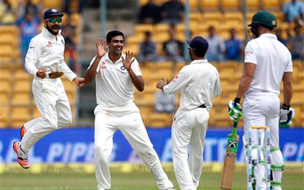 Indian spinners ruled the roost as South Africa were reduced to 177/7 at tea on the opening day of the second cricket Test being played at the M. Chinnaswamy Stadium here on Saturday. India vs South Africa,INDvsSA,Ashwin,Jadeja,India vs South Africa 2015,India vs South Africa Test Series,Chinnaswamy Stadium