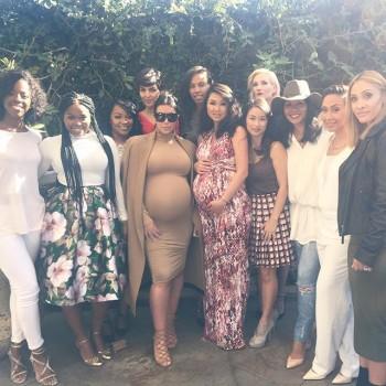 Reality TV star Kim Kardashian showed off her baby bump during her friend Tracy Nguyen Romulus's baby shower.