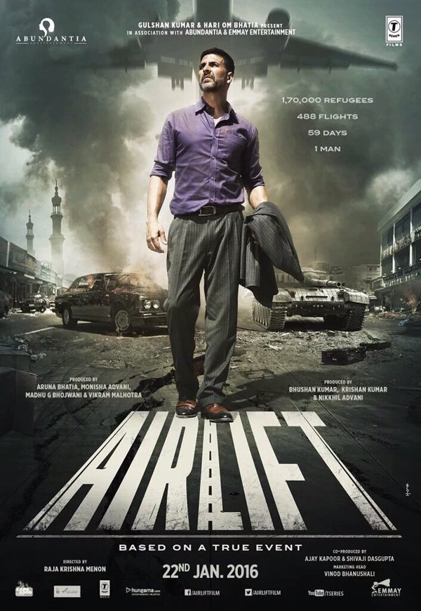 Airlift is an upcoming Bollywood film directed by Raja Krishna Menon and Produced by Bhushan Kumar and Nikhil Advani. Starring Akshay Kumar and Nimrat Kaur in the lead role. Akshay Kumar,Airlift first look poster,Airlift first look,Airlift motion poster,Airlift,akshay kumar in Airlift,Airlift poster,Airlift movie stills,Airlift movie pics,Airlift movie images,Airlift movie photos,Airlift movie pictures