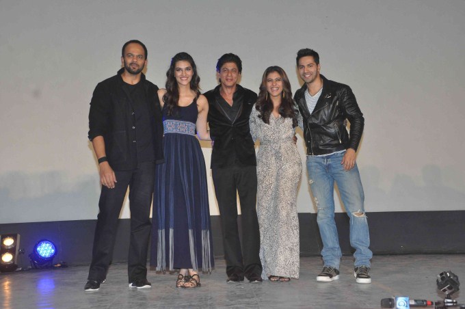 Shah Rukh Khan, Kajol, Varun Dhawan, Kriti Sanon, Rohit Shetty launched the first song 'Gerua' from their upcoming movie 'Dilwale' at Maratha Mandir in Mumbai. Shah Rukh Khan,Kajol,Varun Dhawan,Kriti Sanon,Rohit Shetty,Dilwale song launch,Dilwale,Dilwale promotion,Dilwale movie promotion