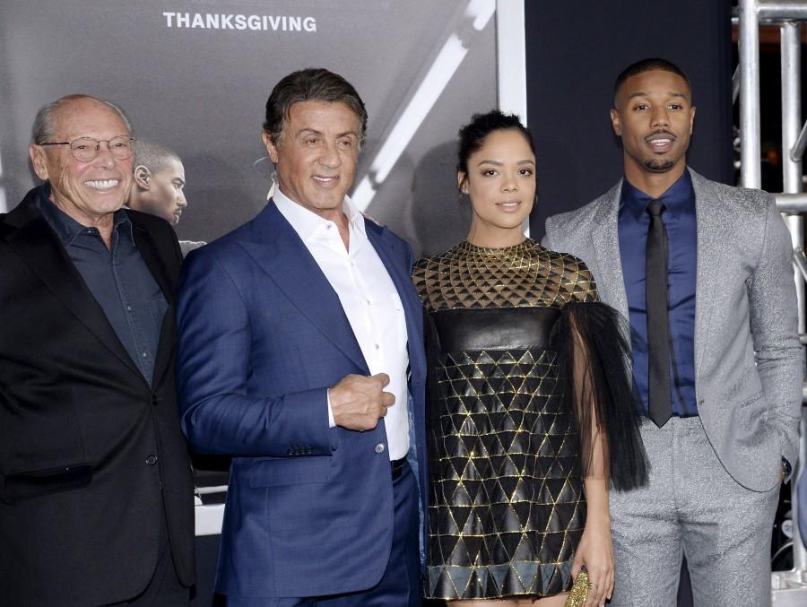 Sterling Brim, Janelle Monae, Tessa Thompson, Carl Weathers at Creed premiere show in Los Angeles, California. The film opens in the U.S. on 25 November. Creed premiere show,Creed,Sterling Brim,Janelle Monae,Tessa Thompson