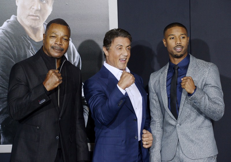 Sterling Brim, Janelle Monae, Tessa Thompson, Carl Weathers at Creed premiere show in Los Angeles, California. The film opens in the U.S. on 25 November. Creed premiere show,Creed,Sterling Brim,Janelle Monae,Tessa Thompson