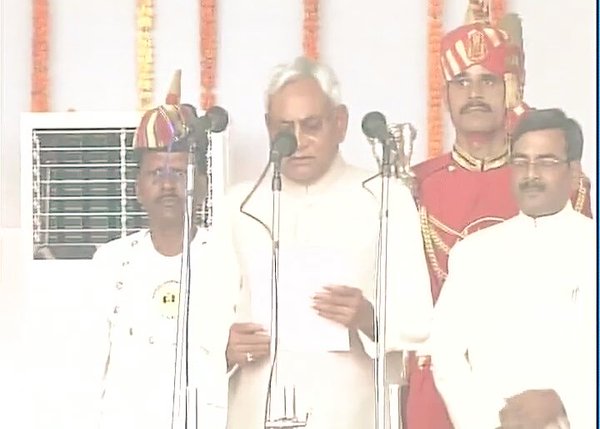 Janata Dal-United (JD-U) leader Nitish Kumar, who led the Grand Alliance to victory in the assembly elections, on Friday took oath as the chief minister of Bihar. Nitish Kumar,Nitish Kumar takes oath,Nitish Kumar takes oath as Bihar Chief Minister,Bihar Chief Minister,Nitish Kumar oath,Nitish Kumar oath as CM