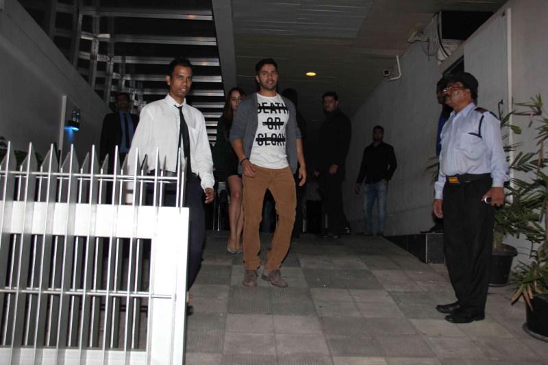 Bollywood actor Varun Dhawan spotted at Bandra with his Girlfriend Natasha Dalal outside a restaurant in Mumbai on Saturday 21 November. Varun Dhawan,actor Varun Dhawan,Varun Dhawan spotted at Bandra with his Girlfriend,Varun Dhawan with his Girlfriend,Varun Dhawan and Natasha Dalal,Natasha Dalal