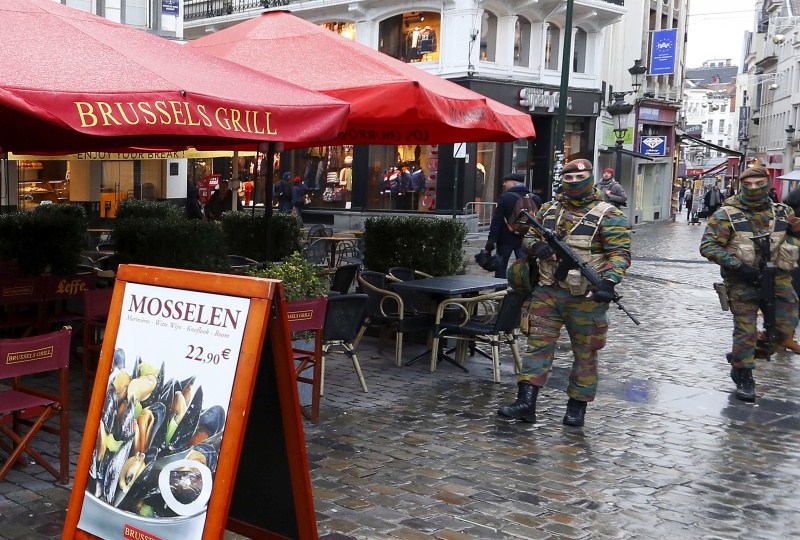 Brussels Terror Alert Soldiers Patrolled Streets Schools And Shops   Belgian Soldiers Patrol Nearby Brussels Grand Place 