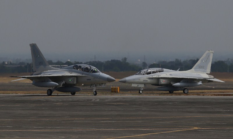 The FA-50 fighter planes are the first of 12 aircrafts to be delivered that the Philippines acquired from South Korea under a commercial deal worth 18 billion pesos ($381 million) to boost Manila's maritime security capability, according to local media. FA-50 fighters jets,FA-50 jets,Philippine's first FA-50 fighters jets,FA-50 fighter planes,First New Fighter Jets,Philippine Air Force