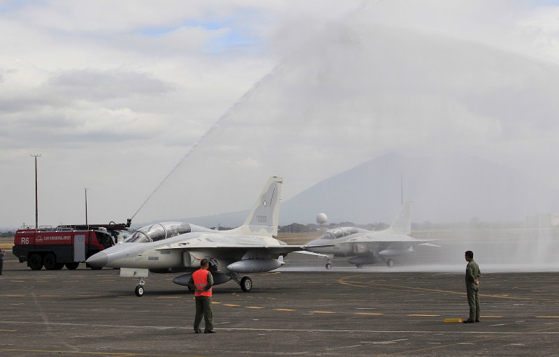 The FA-50 fighter planes are the first of 12 aircrafts to be delivered that the Philippines acquired from South Korea under a commercial deal worth 18 billion pesos ($381 million) to boost Manila's maritime security capability, according to local media. FA-50 fighters jets,FA-50 jets,Philippine's first FA-50 fighters jets,FA-50 fighter planes,First New Fighter Jets,Philippine Air Force