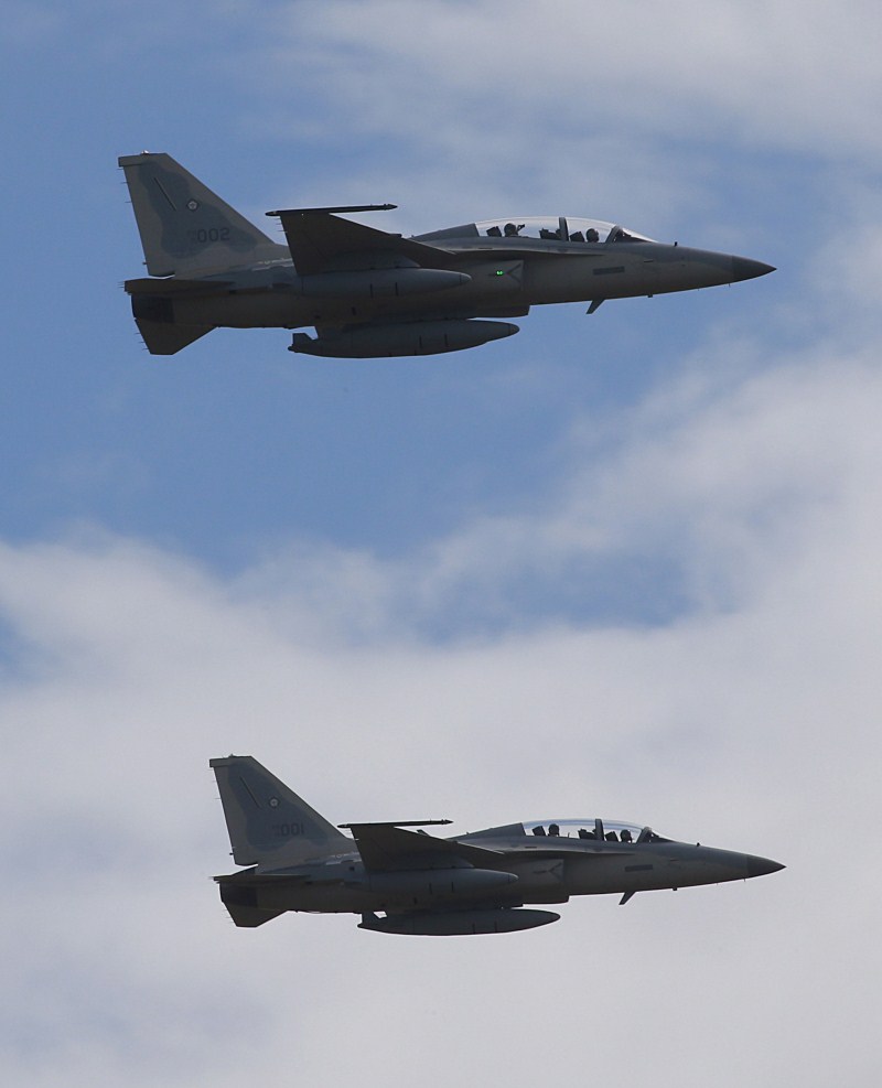The FA-50 fighter planes are the first of 12 aircrafts to be delivered that the Philippines acquired from South Korea under a commercial deal worth 18 billion pesos ($381 million) to boost Manila's maritime security capability, according to local media. FA-50 fighters jets,FA-50 jets,Philippine's first FA-50 fighters jets,FA-50 fighter planes,First New Fighter Jets,Philippine Air Force