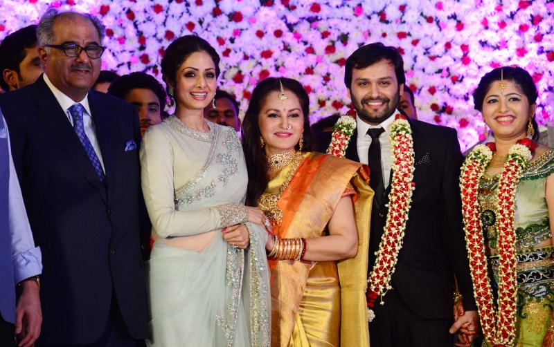 Veteran Actress Jayaprada's son Siddhu Wedding Respection held at Hyderabad. Celebs like Chiranjeevi, Sridevi, Boney Kapoor, Meena, Ambareesh, Vishnu Manchu, Mohan Babu, Manchu Nirmala Devi, Rajasekhar, Jeevitha, Jayasudha Kapoor, Allu Aravind, Kodi Rama Krishna, Raghavendra Rao, Ramesh Prasad, Subbirami Reddy and many others were present for the event. Jayaprada,actress Jayaprada,Jayaprada's son Siddhu Wedding Respection,Siddhu Wedding Respection,Sridevi,sridevi kapoor,Boney kapoor sridevi,Meena,Ambareesh,Mohan Babu