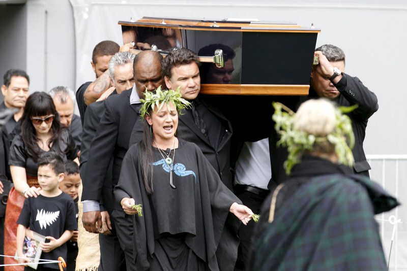 Former All Black Jonah Lomu's casket is carried out of Eden Park during his memorial service in Auckland, New Zealand. NZ bids farewell to Jonah Lomu,Jonah Lomu,Auckland,New Zealand