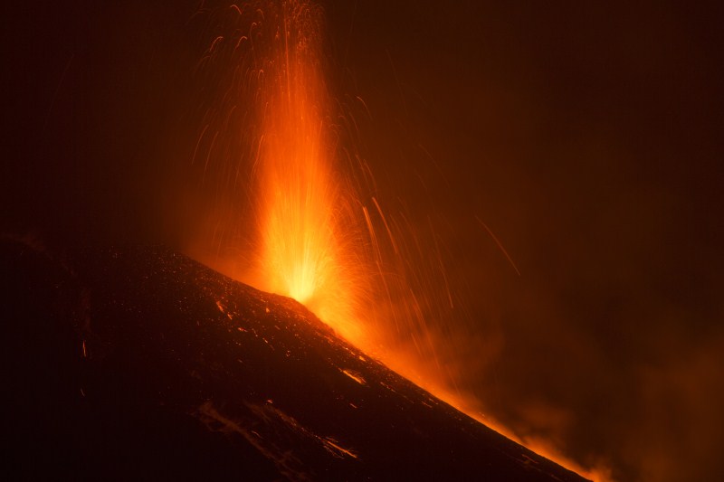 Italy's Mount Etna, Europe's tallest and most active volcano, spews lava as it erupts on the southern island of Sicily, Italy. Italy's Mount Etna erupted,Mount Etna erupted,Mount Etna,volcano