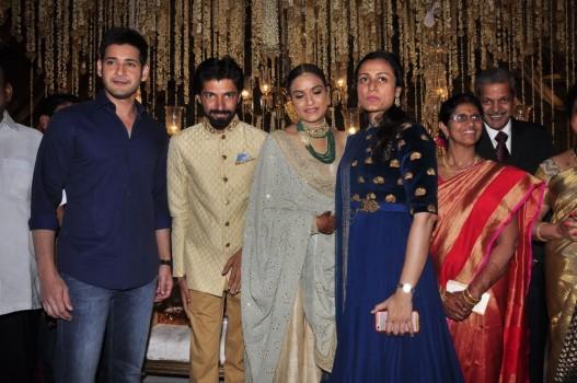 Priyanka Dutt and Nag Ashwin Wedding Reception held at N Convention Centre, Madhapur, Hyderabad. Actor Mahesh Babu, Allu Arjun, Ram Charan, Venkatesh and others graced the event.