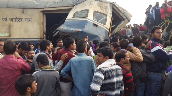 Nearly 100 people were injured when two trains collided in Haryana's Palwal district on Tuesday morning due to foggy conditions, police officials said.