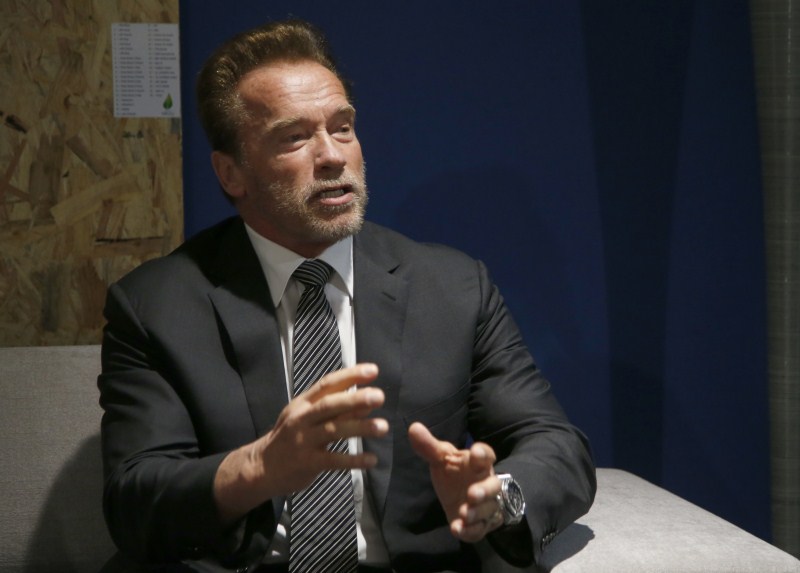 Arnold Schwarzenegger attends a meeting with the President-designate of COP21 during the World Climate Change Conference 2015 (COP21) at Le Bourget, near Paris. Arnold Schwarzenegger,World Climate Change Conference 2015,World Climate Change Conference,Arnold Schwarzenegger at World Climate Change Conference 2015,Arnold Schwarzenegger at World Climate Change Conference,COP21