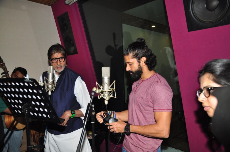 Amitabh Bachchan and Farhan Akhtar record a friendship song called Atrangi Yaari for the film Wazir. Wazir,Amitabh Bachchan,Farhan Akhtar,Atrangi Yaari,Amitabh Bachchan and Farhan Akhtar