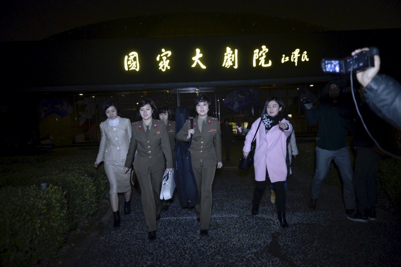 The Moranbong Band was visiting China along with North Korea's State Merited Chorus and was due to perform at Beijing's National Centre for the Performing Arts. North Korean pop band,Moranbong Band,Beijing National Centre,China