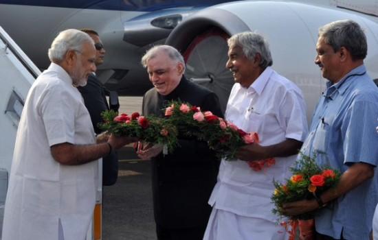 Indian Prime Minister Narendra Modi on Monday arrived to Kerala on a two-day visit, his first to the state since assuming office in May 2014.