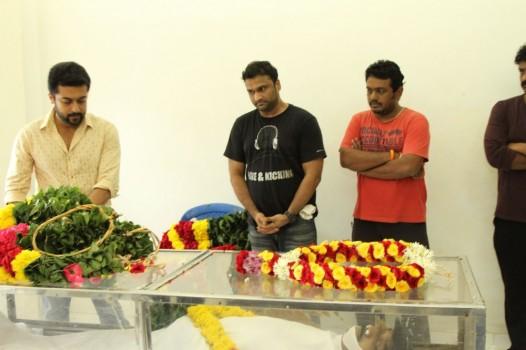 South Indian celebs paid homage to Devi Sri Prasad father Satyamurthy. Chiranjeevi, Suriya, Udhayanidhi Stalin, Allu Aravind, SP Balasubrahmanyam, Mohana Raja, Chimbudevan, Editor Mohan, Vijayakumar, Preetha pay last respects to Satyamurthy.