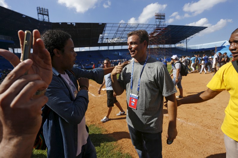 Cuban baseball defectors join a Major League Baseball goodwill tour in Havana. Baseball diplomacy,Baseball diplomacy in Cuba,Cuban baseball,Major League Baseball,Baseball goodwill tour