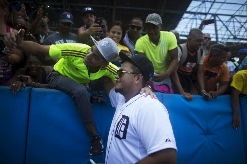 Cuban baseball defectors join a Major League Baseball goodwill tour in Havana. Baseball diplomacy,Baseball diplomacy in Cuba,Cuban baseball,Major League Baseball,Baseball goodwill tour
